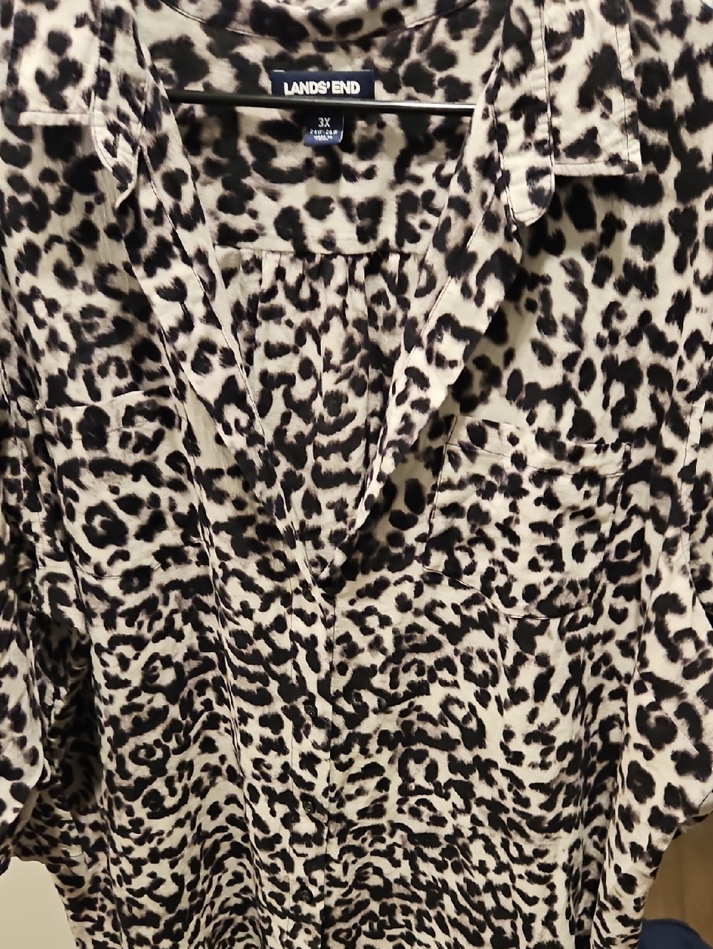 Lands' End Black & Cream Leopard Print Button-Down Shirt/tunic